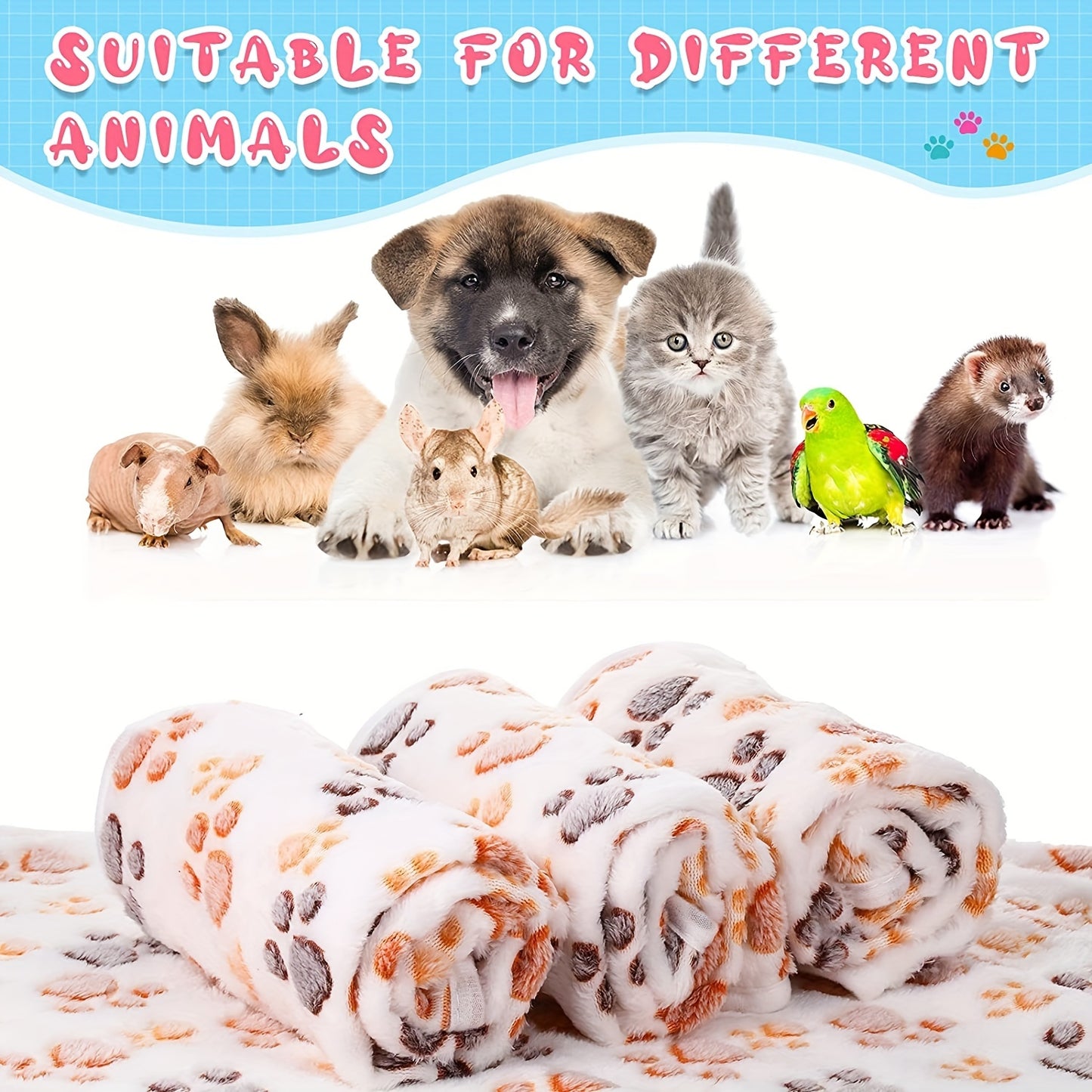 1pcs Warm And Soft Pet Blanket With Paw Print Design For Dogs, Cats, And Guinea Pigs