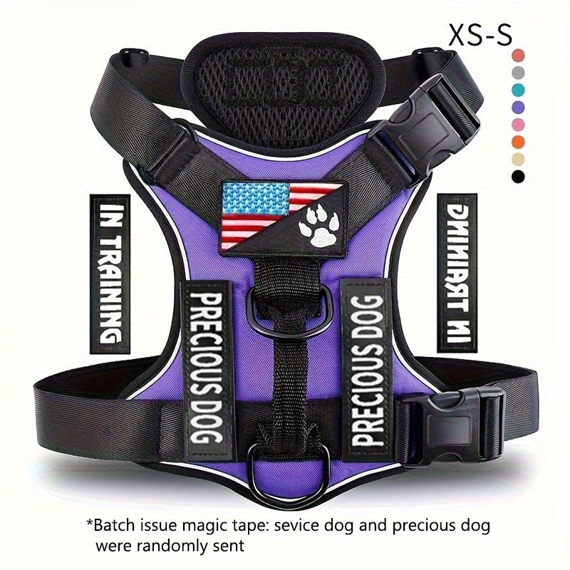 Service Dog Harness, Reflective Dog Vest Harness with 5pcs Patches, Adjustable Soft Oxford Pet Harness, Inner Layer Mesh, Easy to Control for Small Medium Large Dogs Random Buckle