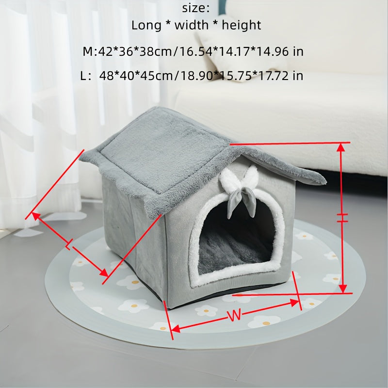 Warm Plush House Shaped Cat Kennel Cat Cave Bed With Anti-skid Bottom, Comfortable Pet Sleeping Bed For Indoor Cats And Small Medium Dogs