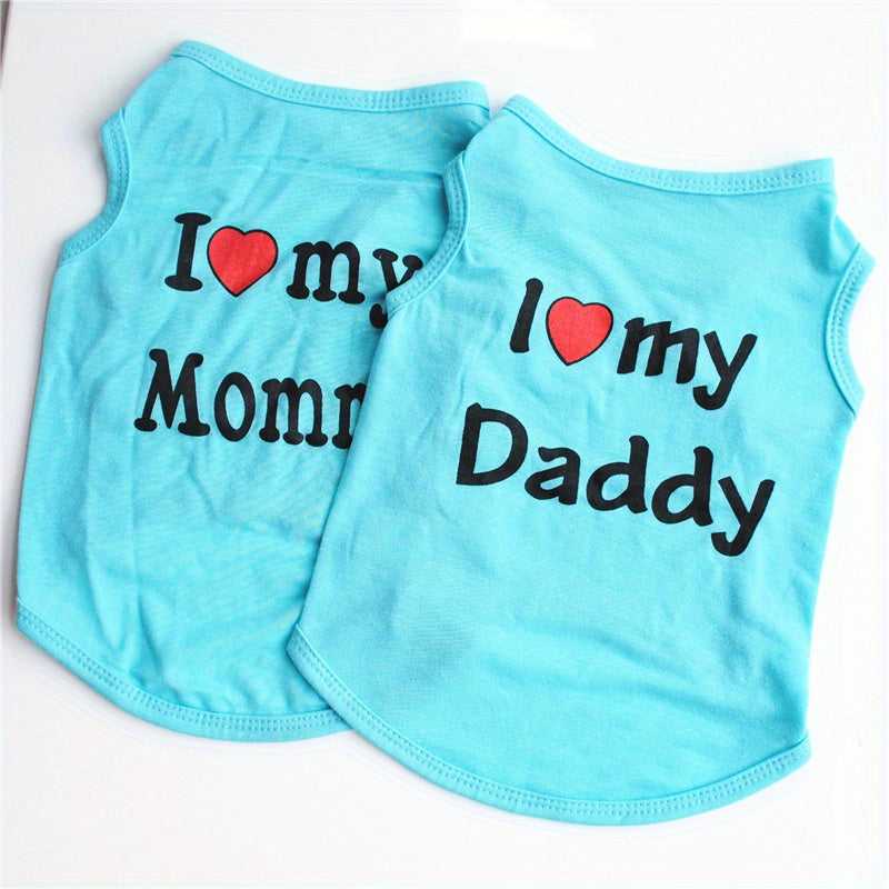 1pc Breathable Pet Vest for Summer Parties - Adorable 'I Love My Daddy/Mommy' Graphic Design for Dogs and Cats