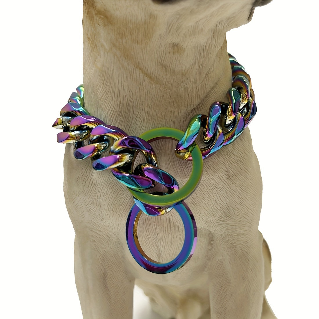 Titanium Steel Stainless Steel P Chain Colorful Cuban Chain Pet Dog Chain Heavy Duty Anti Slip Dog Collar