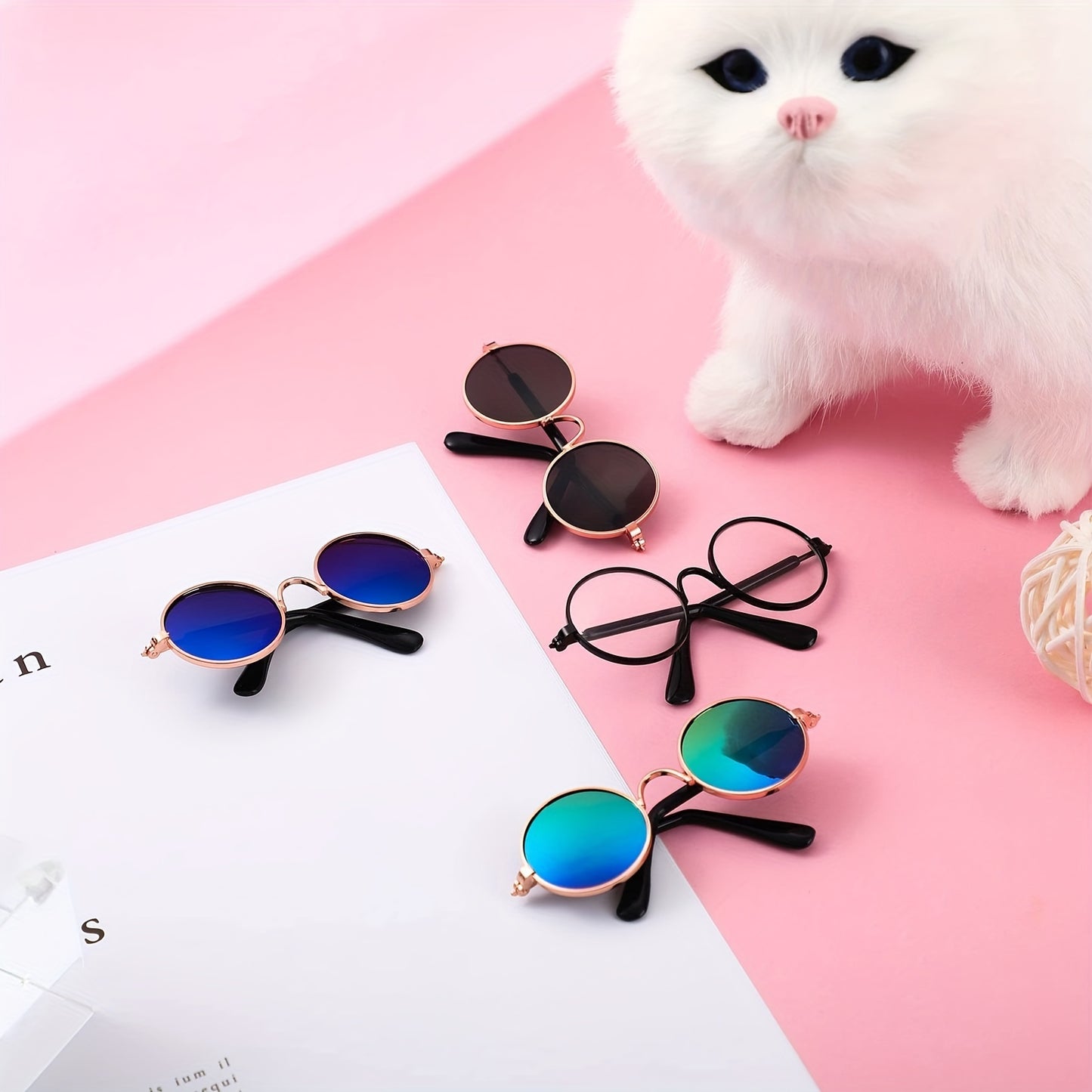8 Pcs Pet Dog Cat Costume Dog Neck Tie And Dog Sunglasses For Small Dog Cat Round Metal Cat Classic Retro Sunglasses Cat Tie Pet Costume Tuxedo Necktie Collar Puppy Grooming Accessories Cosplay Party