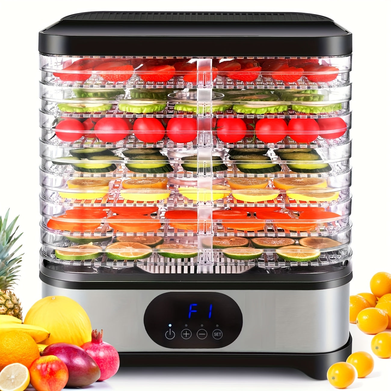 8-layer Food Dehydrator 400W Household Food Dryer, Dried Meat And Fruit Dryer, Used for Dried Meat, Fruit, Vanilla, Vegetables, Pet Snacks, Etc. Electric Food Fresher, 72-hour Timing, Adjustable Temperature And Wind Force, St