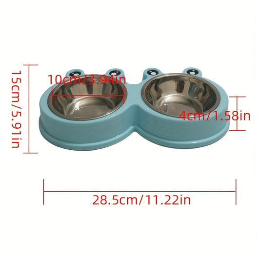 Pet Frog Design Stainless Steel Cat Double Bowl Water Food Bowls For Small Dogs Pet Cat