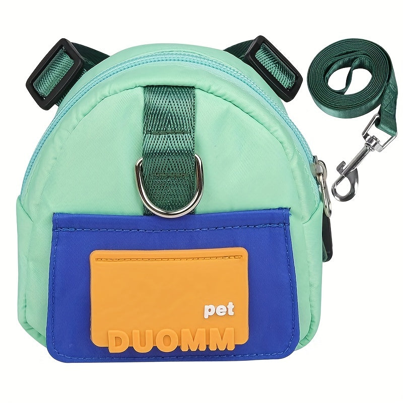 Colorful Nylon Pet Harness with Leash & Backpack - Cartoon School Bag Design for Dogs, Machine Washable, Ideal for Outdoor Adventures