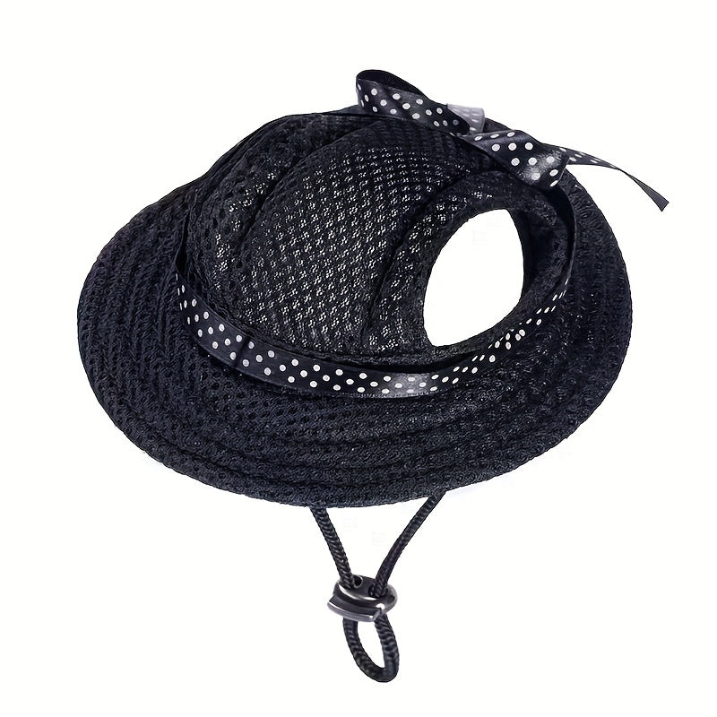 Adjustable Round Brim Dog Cap with Ear Holes - Cute Pet Grooming Dressing Hat for Outdoor Sun Protection