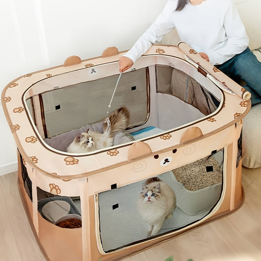 1pc Adorable Foldable Pet Playpen - Portable, Removable Zipper Top, Indoor & Outdoor Use, Spacious Cat Bed, Delivery Room, Easy Setup - Perfect for Dog and Cat Lovers