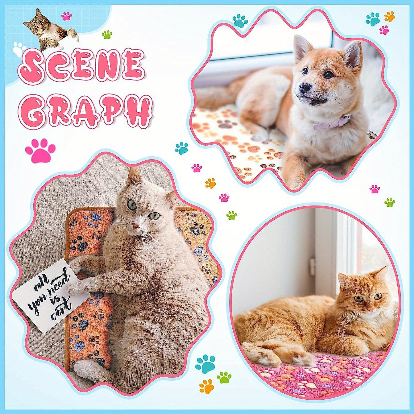 1pcs Warm And Soft Pet Blanket With Paw Print Design For Dogs, Cats, And Guinea Pigs
