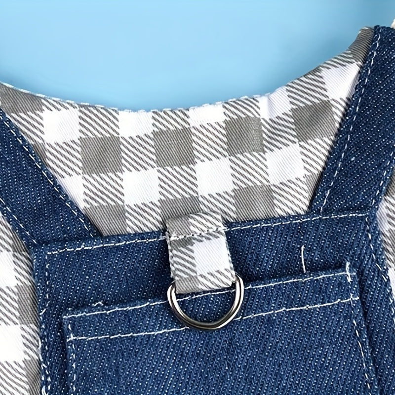 Durable Canvas Plaid Denim 1pc Rabbit Harness with Leash - Perfect for Dwarf Rabbits & Young Guinea Pigs - Stylish Pet Traction Rope Accessory