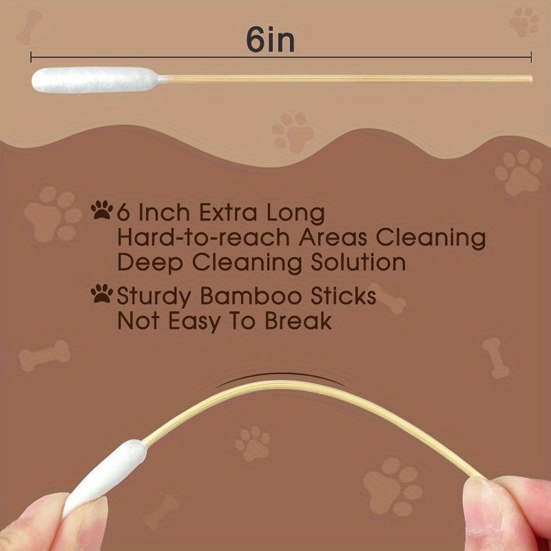 200pcs 6-Inch Long Bamboo Pet Swabs with Soft White Cotton Tips - Gentle Ear Cleaning for Dogs & Cats, Ideal for Home Use, Pet Grooming Supplies, Pet Care Essentials, Simple Design, Durable Construction