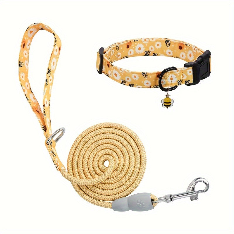 Dingke Dinosaur Print Dog Collar and Leash Set, Pet Supplies, Polyester Material, Comfortable Handle, Professional Climbing Rope, Rotatable Metal Hook, Protective Rubber Sleeve, Dog Walking Gear