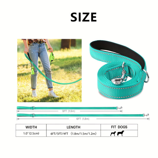1pc Single Sided Reflective Dog Leash Soft Neoprene Padded Breathable 1 Inch Wide, Pet Leash 6FT/5FT/4FT For Medium & Large Dogs Walking And Training