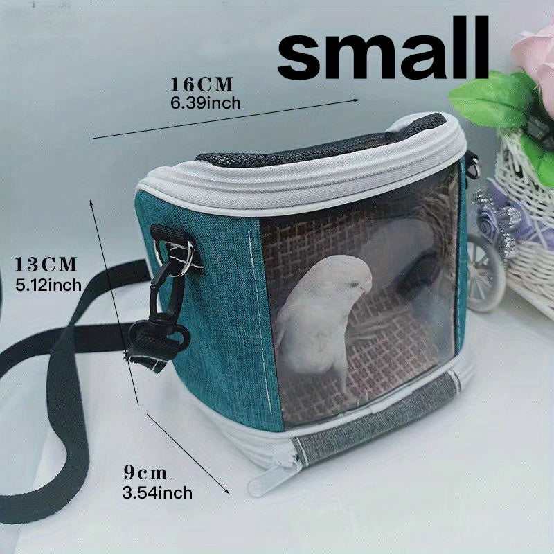 Portable Pet Bird Carrier Bag for Parrots - Durable Oxford Fabric, Transparent & Blue with Zip Closure and Handle, Ideal for Outdoor Training and Travel, Parrot Accessories