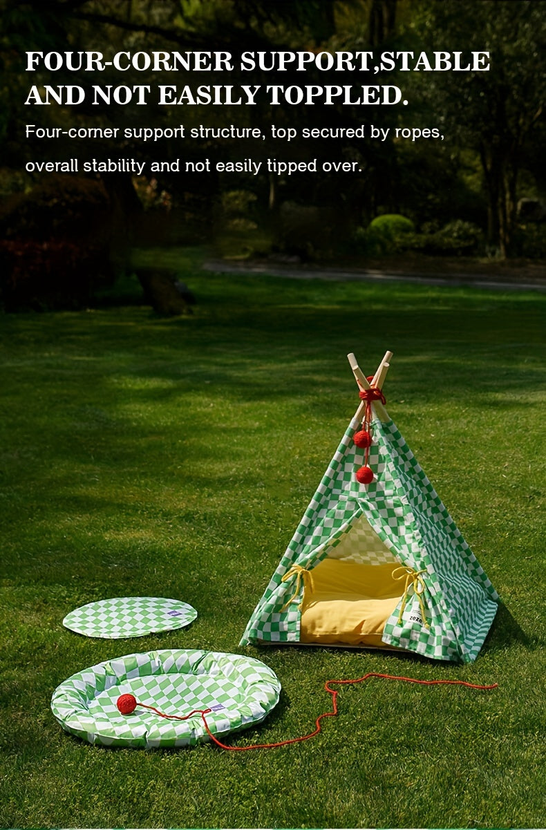 Zeze Cute Pet Tent Pet House Cat Nest Semi-closed Detachable Washable Mat Cat Bed Four Seasons Universal Cat Bed With Checkerboard Pattern