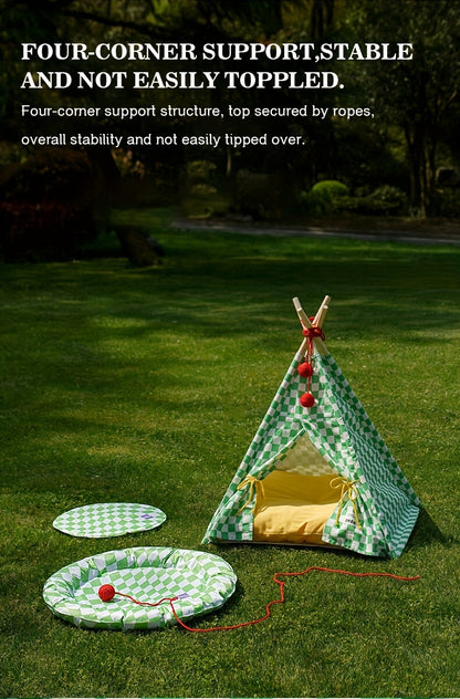 Zeze Cute Pet Tent Pet House Cat Nest Semi-closed Detachable Washable Mat Cat Bed Four Seasons Universal Cat Bed With Checkerboard Pattern
