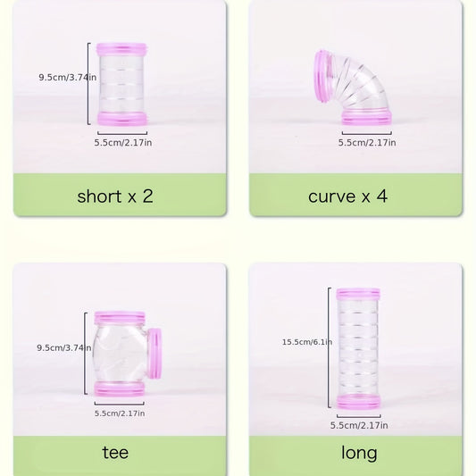 8pcs/set DIY Hamster Tunnel Toy Pet Rats Sports Training Pipeline Transparent Runway Toy Pet Hamster Game For Small Animal Accessories Mice Creative DIY Colorful Hoop Tubes Diam 2.17inch