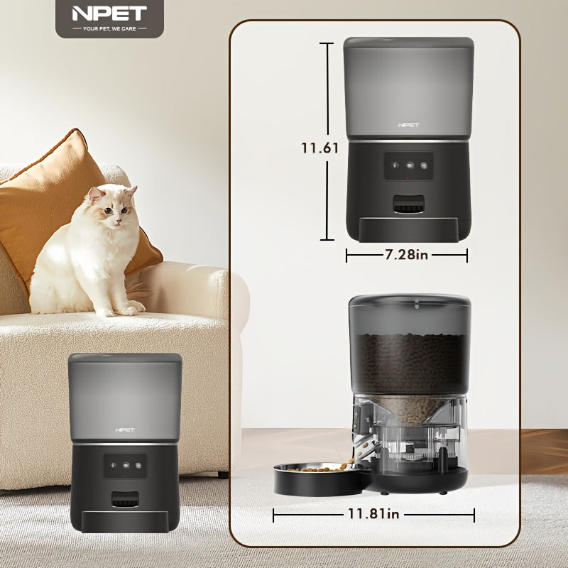 NPET 4L 140.8OZ Automatic Pet Feeder Tailored Healthy Meals Dispenses 1-9 Portions with Accurate Control 4L Large Capacity Available in Button And APP Versions