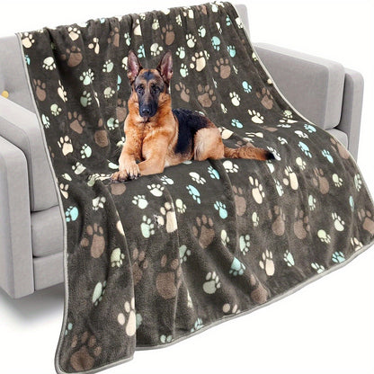 1pc Washable Flannel Paw Print Dog Blanket, Soft Pet Mat Cover for Dog Nest Cage Bed