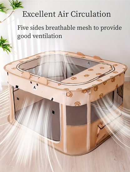 1pc Adorable Foldable Pet Playpen - Portable, Removable Zipper Top, Indoor & Outdoor Use, Spacious Cat Bed, Delivery Room, Easy Setup - Perfect for Dog and Cat Lovers