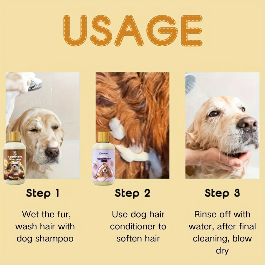 2pcs Pet Grooming Kit: Gentle Formula Shampoo & Conditioner For Dogs - Softens Fur, Cleanses & Cares, Nourishing Coconut Pet Care 3-in-1 Shampoo - Deep Cleans, Moisturizes, Itchy Skin Relief, Glossy Coat - Gentle & Safe For C