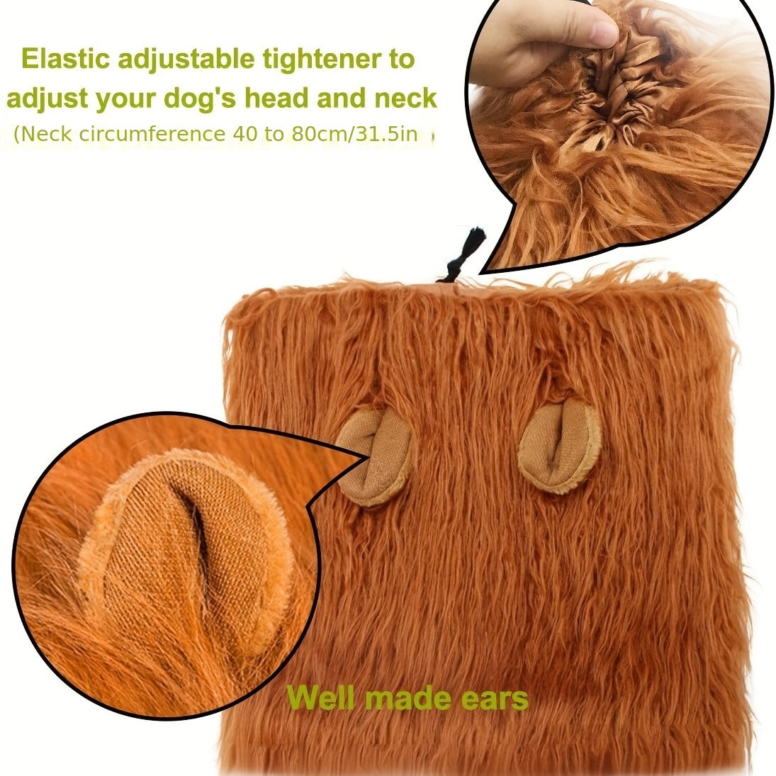 1pc Lion Mane Dog Costume - Adjustable Polyester Fiber Pet Wig for Medium & Large Dogs - Festive Christmas & Halloween Gift Accessory - For Dog Owners -  Perfect for Parties & Photoshoots