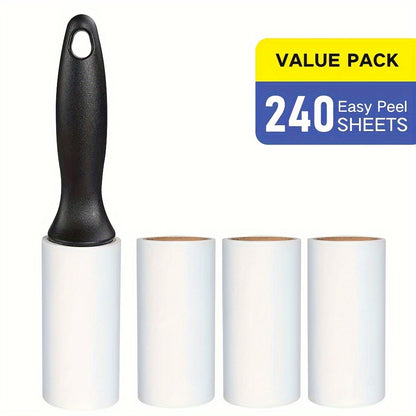 1 Handle With 4 Refills Pack 240 Sheet Sticky Lint Roller Pet Hair Remover For Clothes