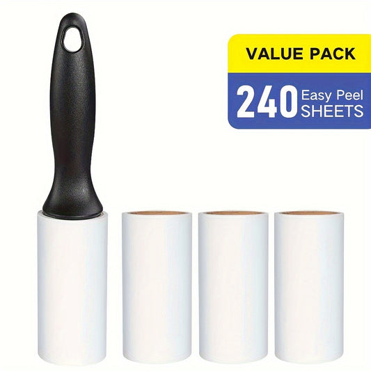 1 Handle With 4 Refills Pack 240 Sheet Sticky Lint Roller Pet Hair Remover For Clothes