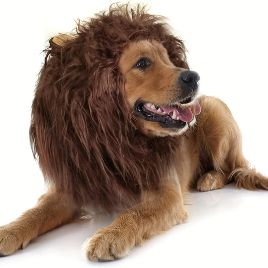 1pc Lion Mane Dog Costume - Adjustable Polyester Fiber Pet Wig for Medium & Large Dogs - Festive Christmas & Halloween Gift Accessory - For Dog Owners -  Perfect for Parties & Photoshoots