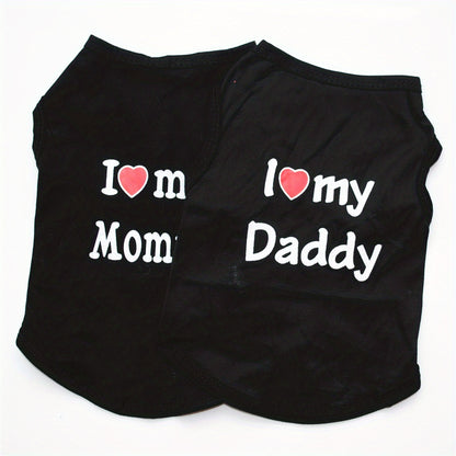 1pc Breathable Pet Vest for Summer Parties - Adorable 'I Love My Daddy/Mommy' Graphic Design for Dogs and Cats