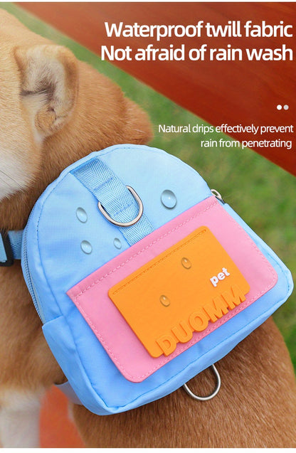 Colorful Nylon Pet Harness with Leash & Backpack - Cartoon School Bag Design for Dogs, Machine Washable, Ideal for Outdoor Adventures