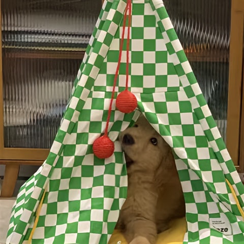 Zeze Cute Pet Tent Pet House Cat Nest Semi-closed Detachable Washable Mat Cat Bed Four Seasons Universal Cat Bed With Checkerboard Pattern