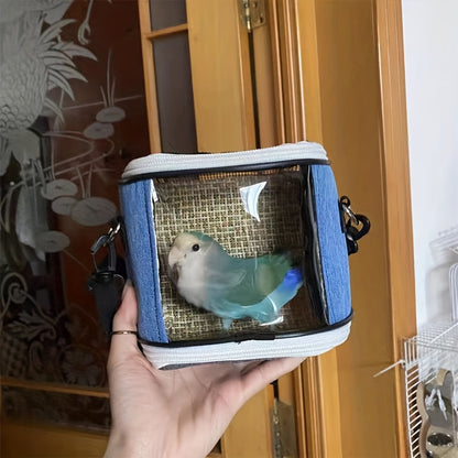 Portable Pet Bird Carrier Bag for Parrots - Durable Oxford Fabric, Transparent & Blue with Zip Closure and Handle, Ideal for Outdoor Training and Travel, Parrot Accessories
