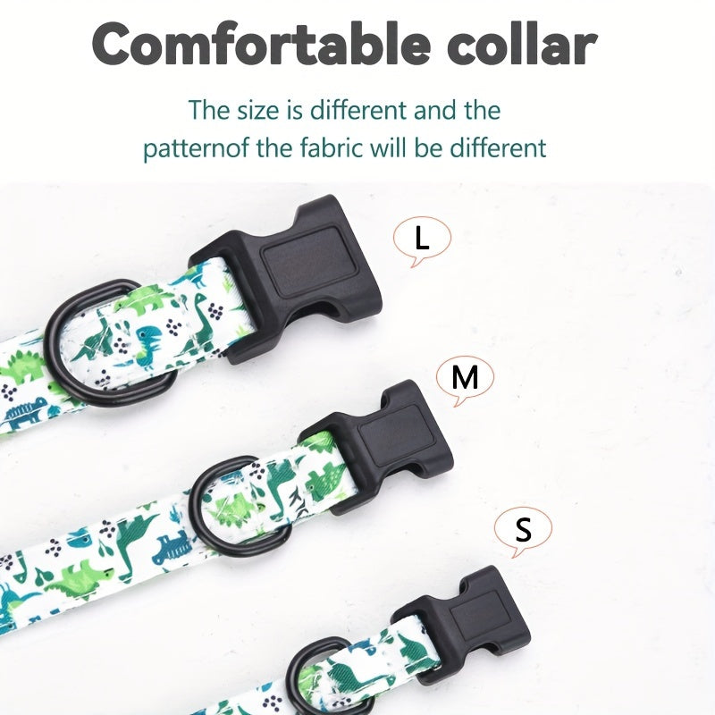 Dingke Dinosaur Print Dog Collar and Leash Set, Pet Supplies, Polyester Material, Comfortable Handle, Professional Climbing Rope, Rotatable Metal Hook, Protective Rubber Sleeve, Dog Walking Gear