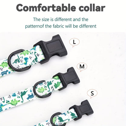Dingke Dinosaur Print Dog Collar and Leash Set, Pet Supplies, Polyester Material, Comfortable Handle, Professional Climbing Rope, Rotatable Metal Hook, Protective Rubber Sleeve, Dog Walking Gear