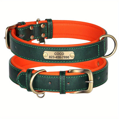 [Custom Dog Collar] Soft Padded Custom Engraved Dog Collar with ID Nameplate - Adjustable Pet Collars for Small to Large Dogs - Solid Pattern, Durable Material, Personalized