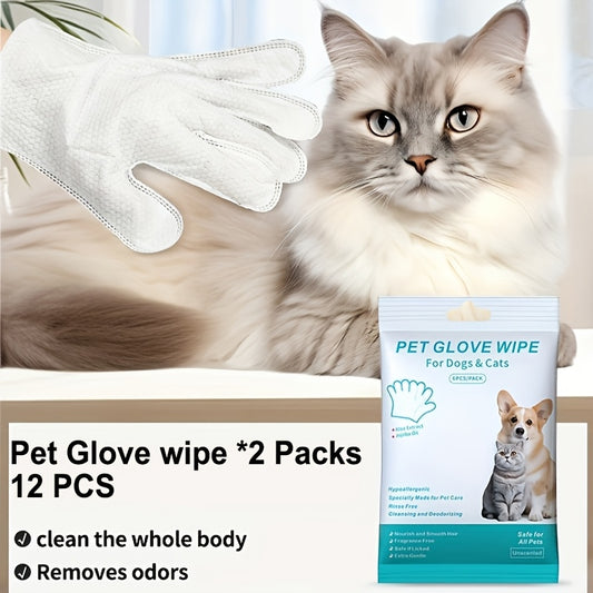 12pcs Polyester Pet Grooming Wipes, Disposable Pet Bathing Gloves for Dogs and Cats, Unscented Cleaning Mitt for All Pets, Easy-to-Use Pet Care Supplies