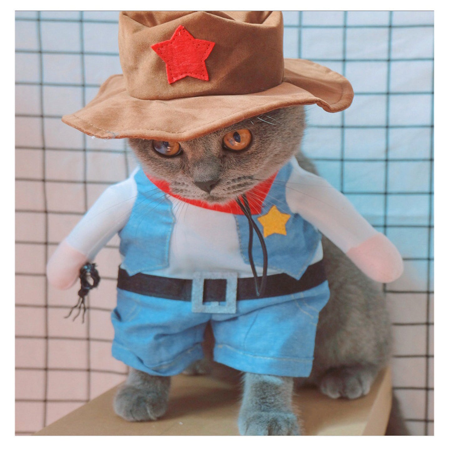 Adorable Small Breed Pet Policeman Costume - Polyester Knit Fabric, Cool Outfit with Hat for Christmas Halloween Party, Fun Cat Clothes for Small Dogs and Cats