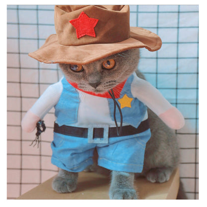 Adorable Small Breed Pet Policeman Costume - Polyester Knit Fabric, Cool Outfit with Hat for Christmas Halloween Party, Fun Cat Clothes for Small Dogs and Cats