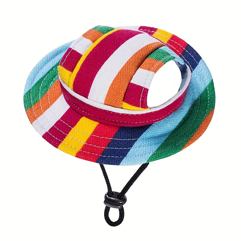 Adjustable Round Brim Dog Cap with Ear Holes - Cute Pet Grooming Dressing Hat for Outdoor Sun Protection