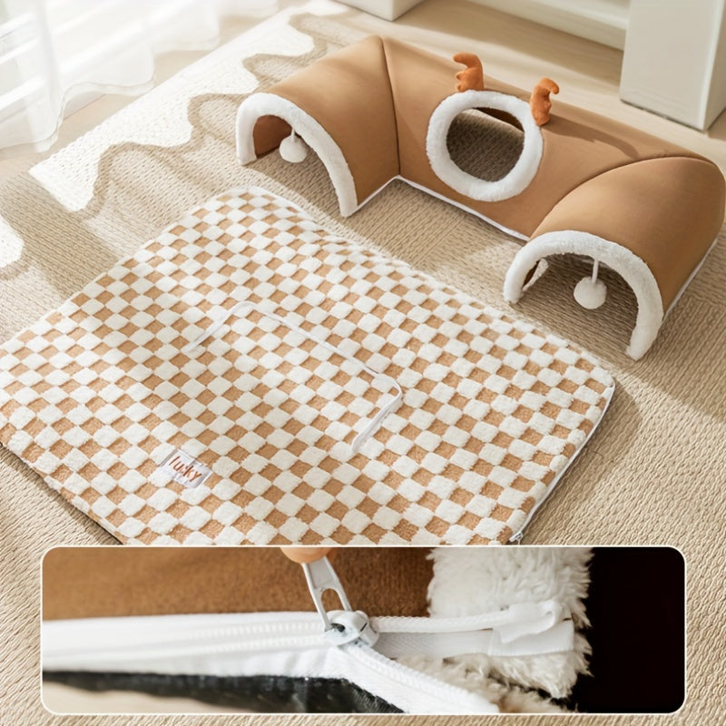 Cat Tunnel Cat Nest Small Pet Tunnel Small Pet Nest Elk Pet Nest Hide and Seek Toy Cat Tunnel Play Sleep Integrated Bear Shaped Tunnel Cat Nest Pet Nest Warm Nest Rabbit Hamster Tunnel Nest