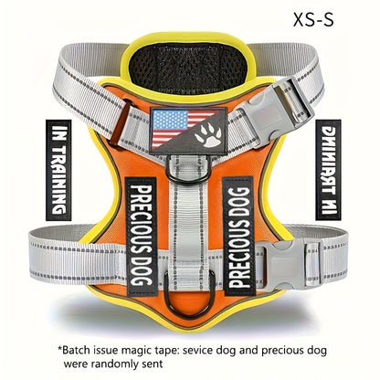 Service Dog Harness, Reflective Dog Vest Harness with 5pcs Patches, Adjustable Soft Oxford Pet Harness, Inner Layer Mesh, Easy to Control for Small Medium Large Dogs Random Buckle