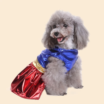 Superhero Dog Costume with Cape & Paw Print Logo - Vibrant Blue & Red Super Power Outfit for Small Breeds, Easy Slip-On Costume, Onesies For Small Dogs, Dog Clothes Costume, Suits For Small Dog, Doggy Outfits, Clothes For Pet