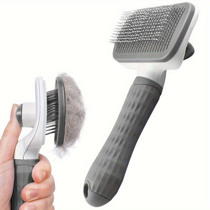 1pc Easy-Clean Dog & Cat Grooming Brush with One-Click Hair Removal, Plastic Handle & Gentle Massage Comb for Loose Fur - Detangling for All Pets, Dog Grooming Tools, Pet Care Accessory, Ergonomic Pet Accessory, Durable Pet P