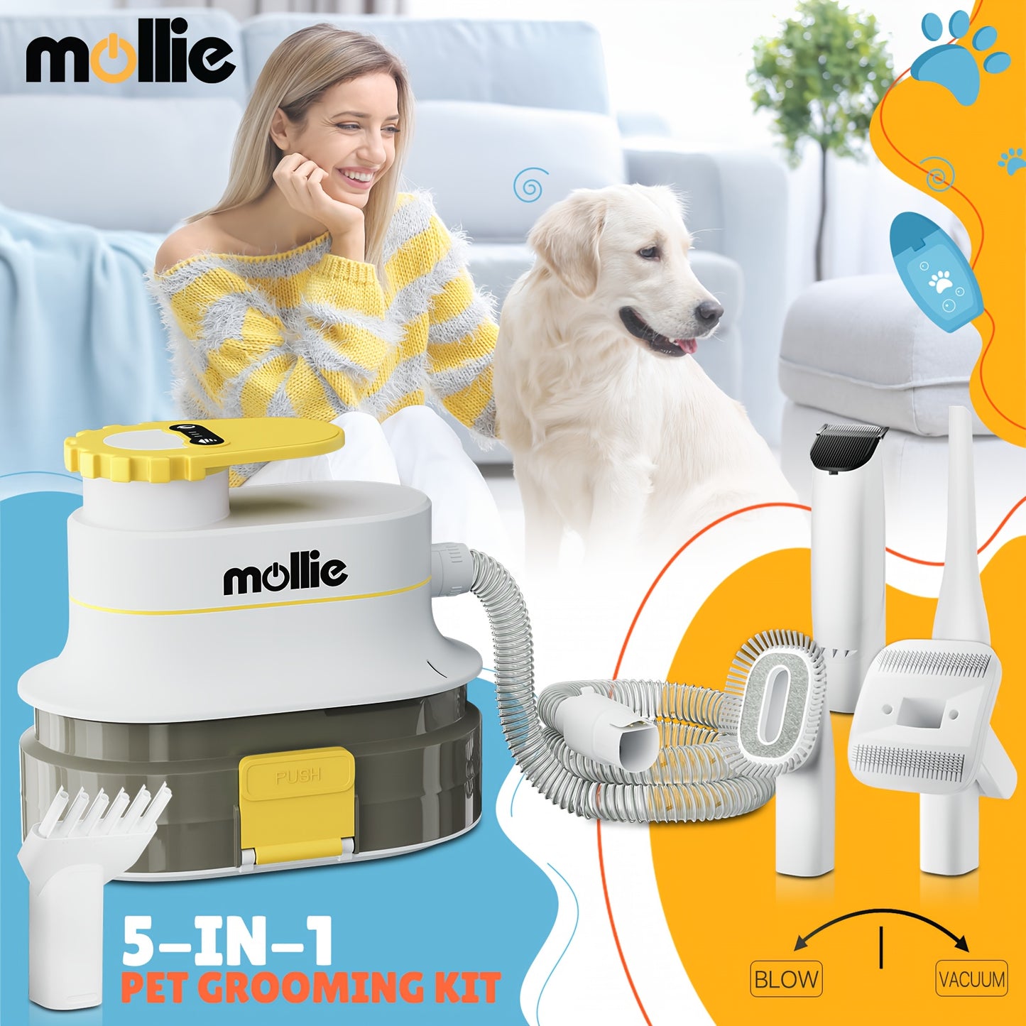 300W Pet Grooming Vacuum Blower - 3-Speed Multifunctional Grooming Machine for Dogs & Cats with 6 Nozzles, 1.06gal Capacity, And Storage Bag - All-in-One Pet Care Tool