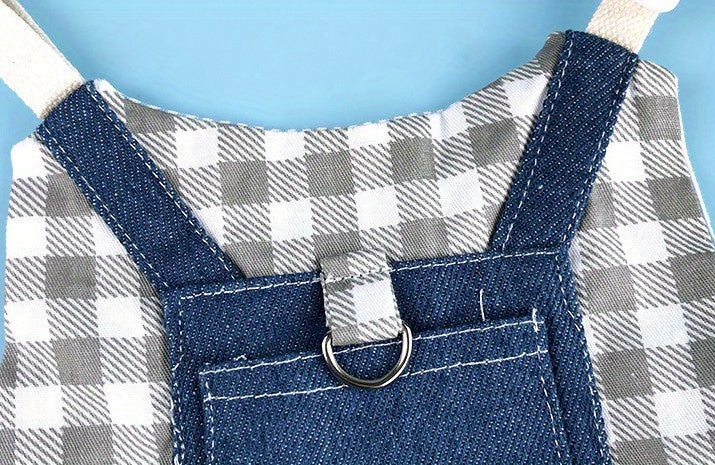 Durable Canvas Plaid Denim 1pc Rabbit Harness with Leash - Perfect for Dwarf Rabbits & Young Guinea Pigs - Stylish Pet Traction Rope Accessory