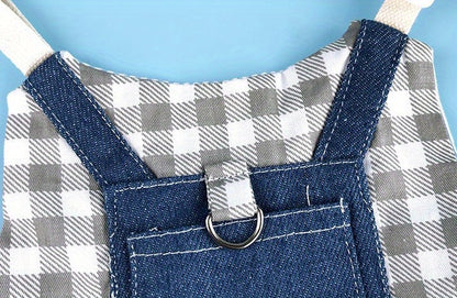 Durable Canvas Plaid Denim 1pc Rabbit Harness with Leash - Perfect for Dwarf Rabbits & Young Guinea Pigs - Stylish Pet Traction Rope Accessory