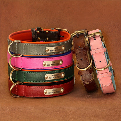 [Custom Dog Collar] Soft Padded Custom Engraved Dog Collar with ID Nameplate - Adjustable Pet Collars for Small to Large Dogs - Solid Pattern, Durable Material, Personalized