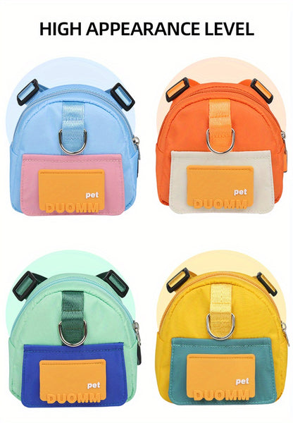 Colorful Nylon Pet Harness with Leash & Backpack - Cartoon School Bag Design for Dogs, Machine Washable, Ideal for Outdoor Adventures