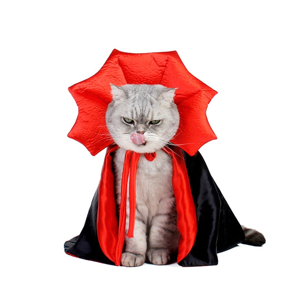2pcs Halloween Pet Vampire Cloak Costume for Cats & Small Dogs - Fun and Comfortable Cosplay Outfit with Bat Wings, Red & Black Polyester Cape for Spooky Party Fun, Pet Halloween Costume | Vampire Cape Design | Comfortable Pe