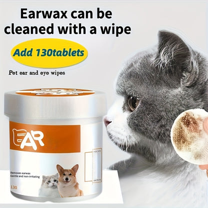 130pcs Pet Cleaning Wipes for Cats & Dogs - Gentle Eye & Ear Care, Removes Tear Stains & Earwax, Safe for All Breeds, Easy to Use, Promotes Healthy Light, Pet Grooming Essentials, Pet Grooming Supplies, Sleek Packaging, Durab
